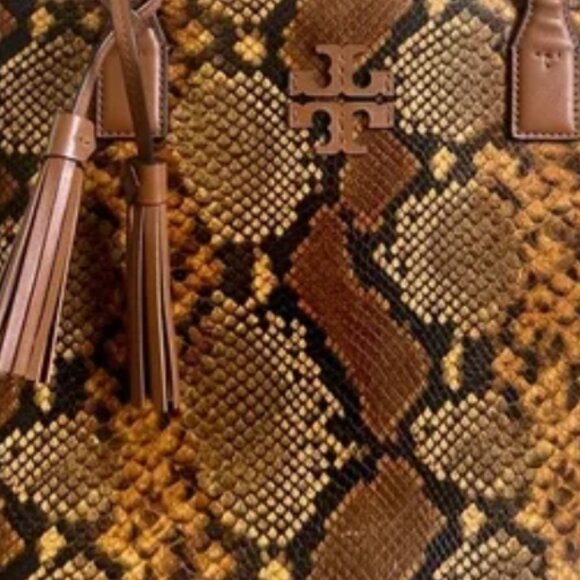 Tory Burch Thea Embossed Exotic Leather Tote in Dark Caramel Python - Picture 3 of 16